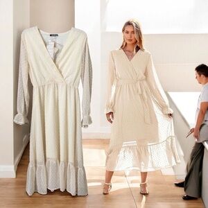 BTFBM Women’s Medium Cream Polka Dot Wrap Dress New